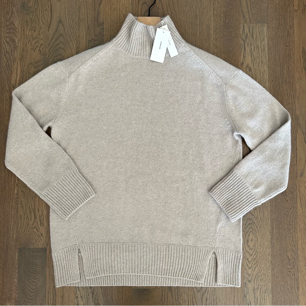 NWT Vince Oversize 100% Cashmere Turtleneck Sweater in Heather Marble Medium